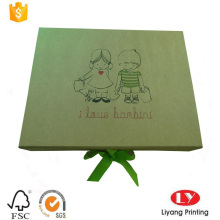 Flat foldable cardboard gift box with ribbon